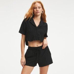 NWT Good American Jacquard Terry Crop Shirt/Coverup Black XSmall Good Amer sz 0